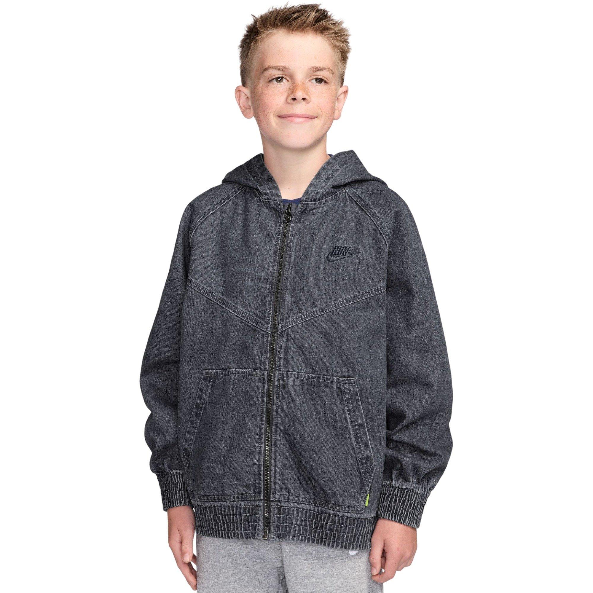 Nike Big Boys' Sportswear Collection Full-Zip Hooded Denim Jacket - GREY